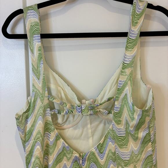 For Love & Lemons Green Bustier Yori Chevron Mini Dress Sz Large MSRP $212 - Picture 10 of 16